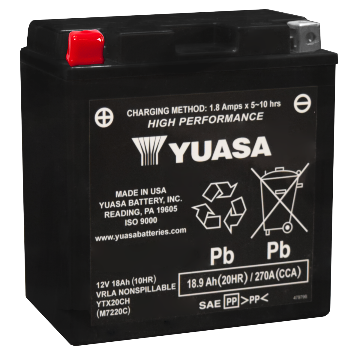 Yuasa YTX20CH 270CCA High Performance AGM powersports and motorcycle battery