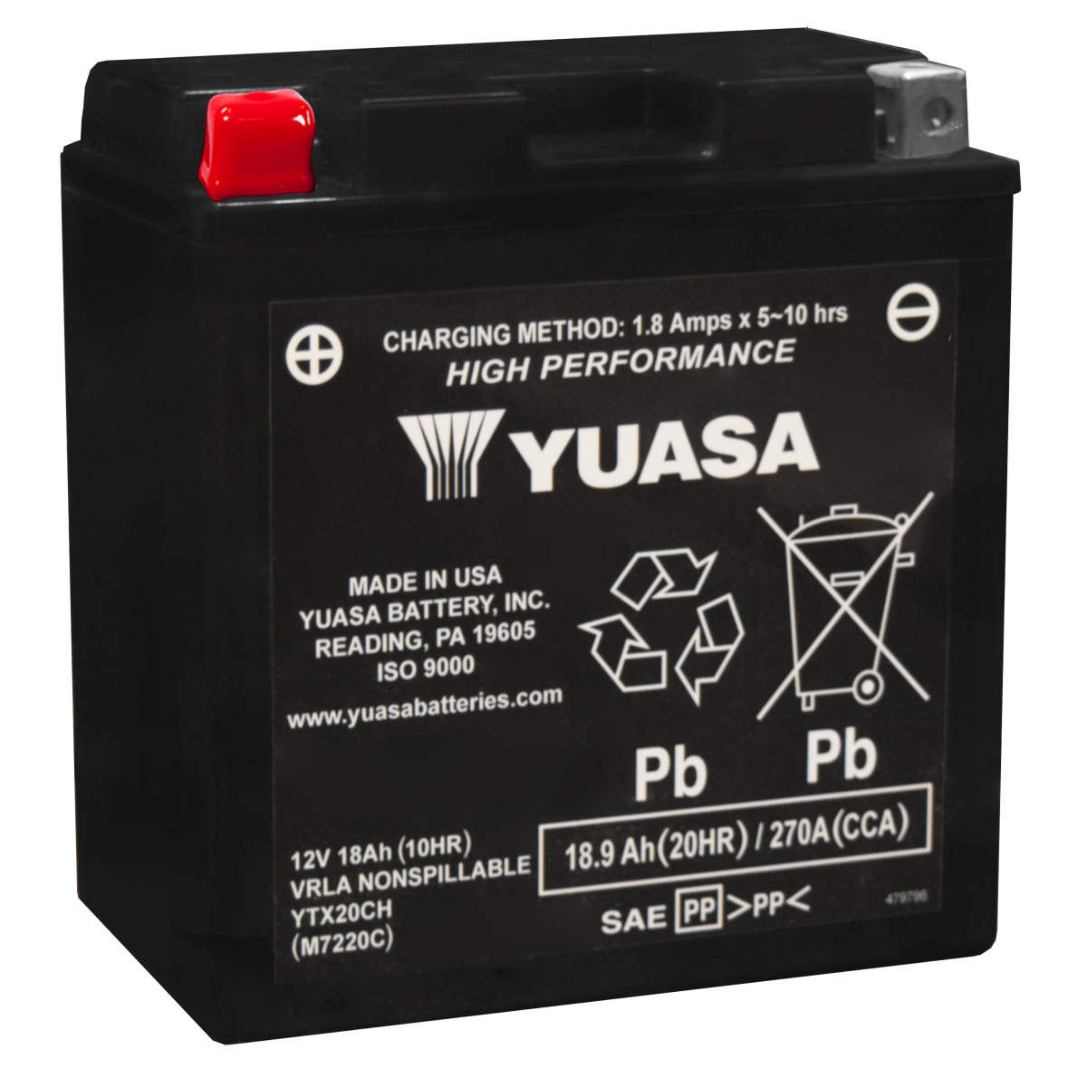 Yuasa YTX20CH 270CCA High Performance AGM powersports and motorcycle battery