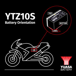 YTZ10s Battery Orientation graphic showing proper orientation.