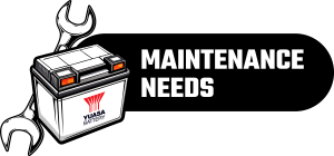 A line-drawn battery with a wrench besides the words "maintenance needs"