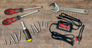 Tools needed for the job. A set of Torx bits, screwdrivers, a wrench and a battery maintainer.